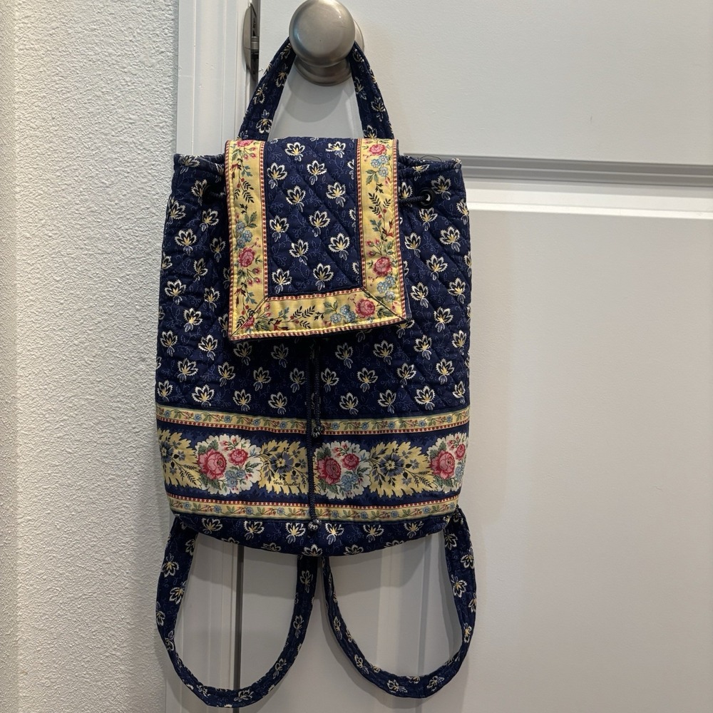 Vera Bradley Maison Blue Yellow Floral Backsack Drawstring Backpack Bag Purse